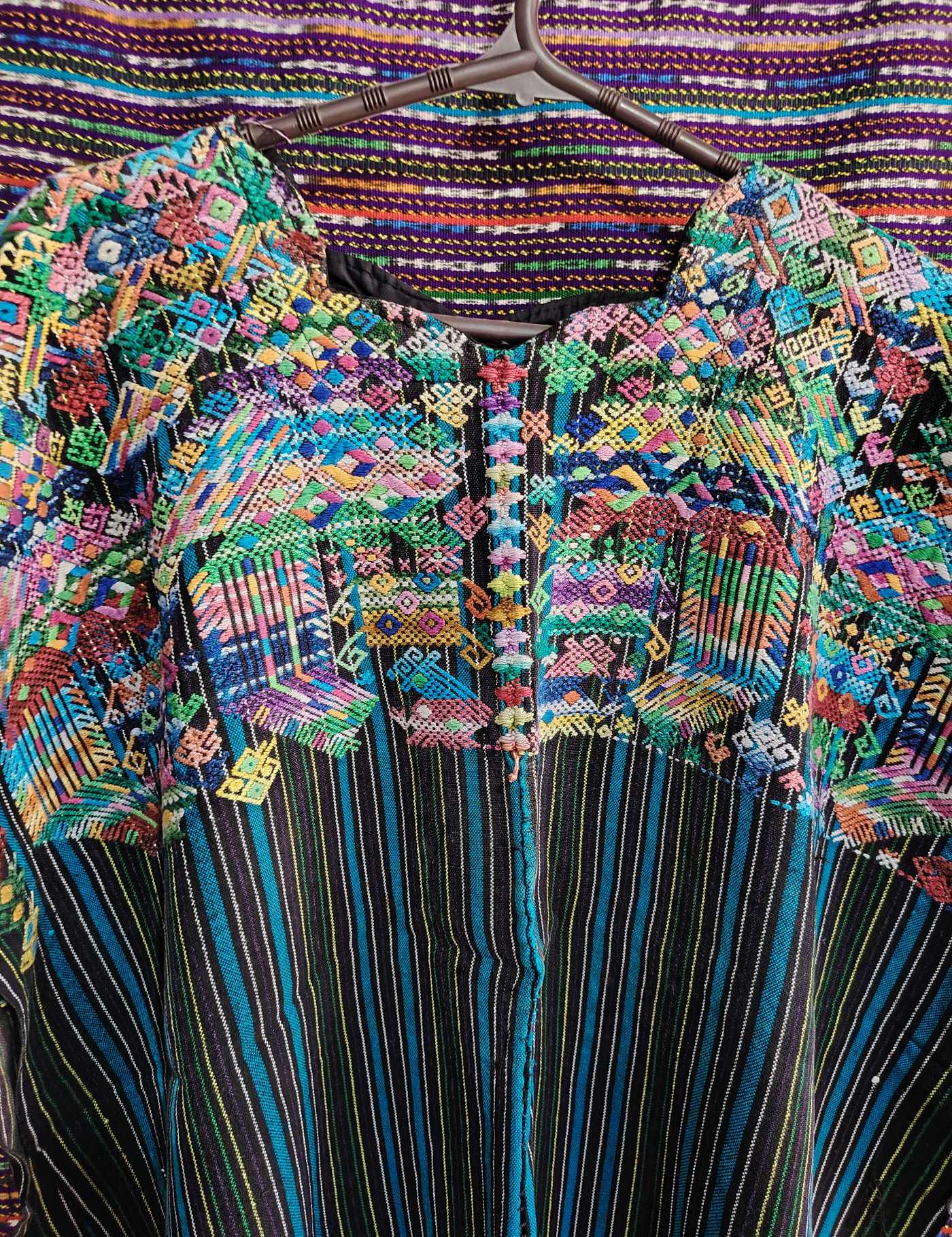 Blue and Black Striped Nahualá Huipil #9-50