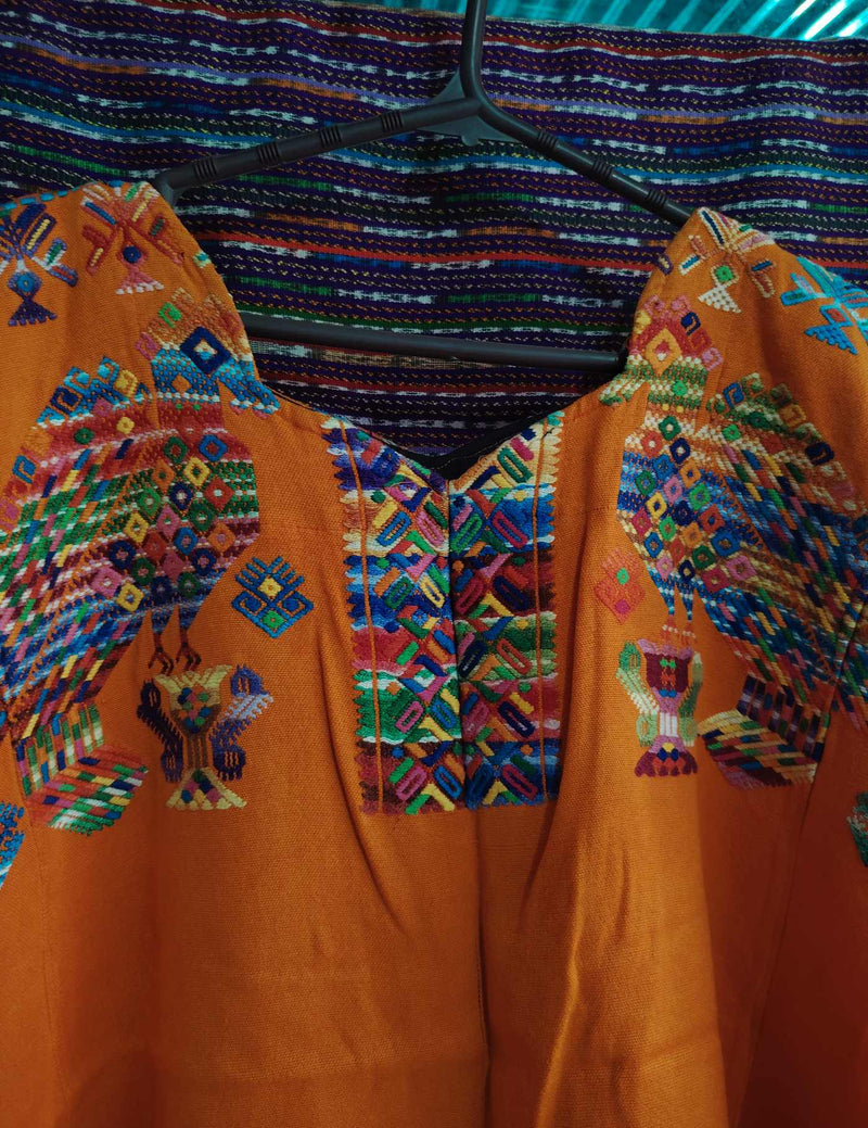 Peacocks on Orange Nahualá Huipil #9-53