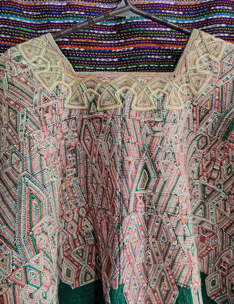 Pink Geometric on Green Nebaj Huipil #9-57