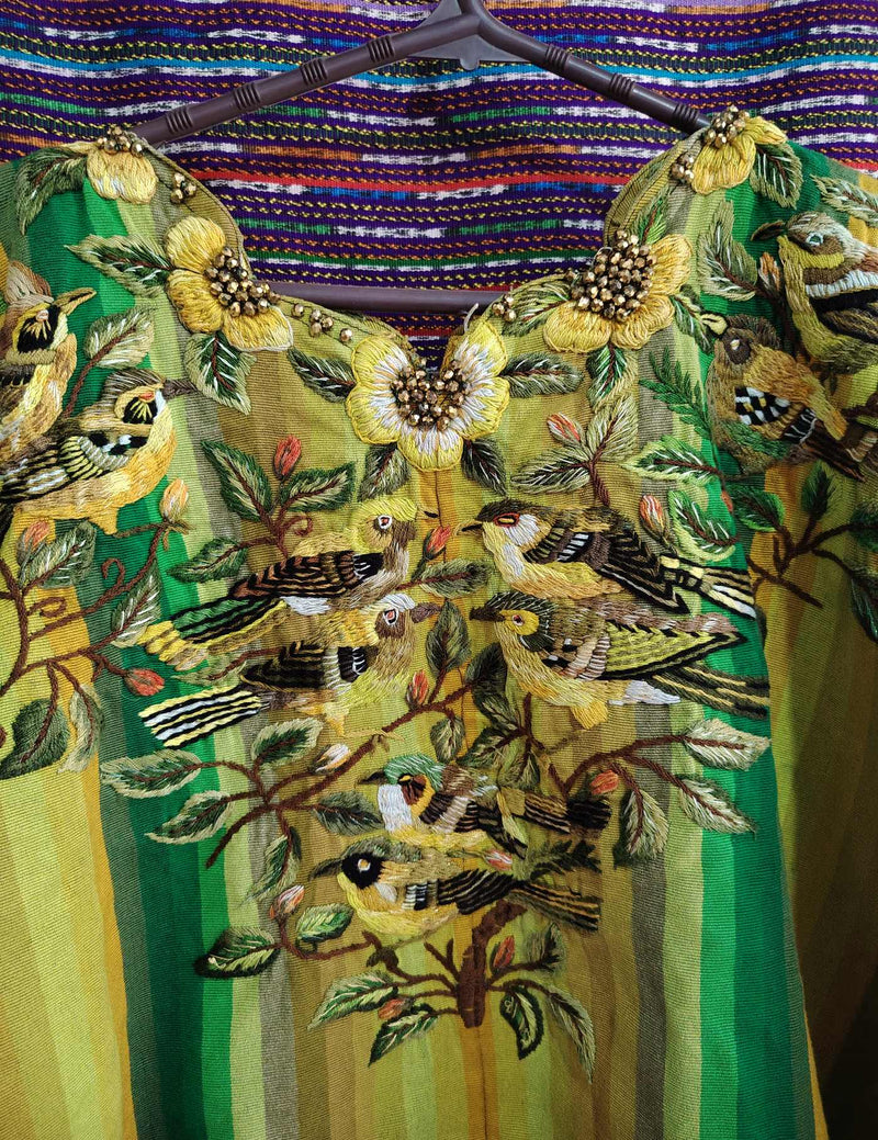 Lime Green Birds Santiago Huipil #9-58