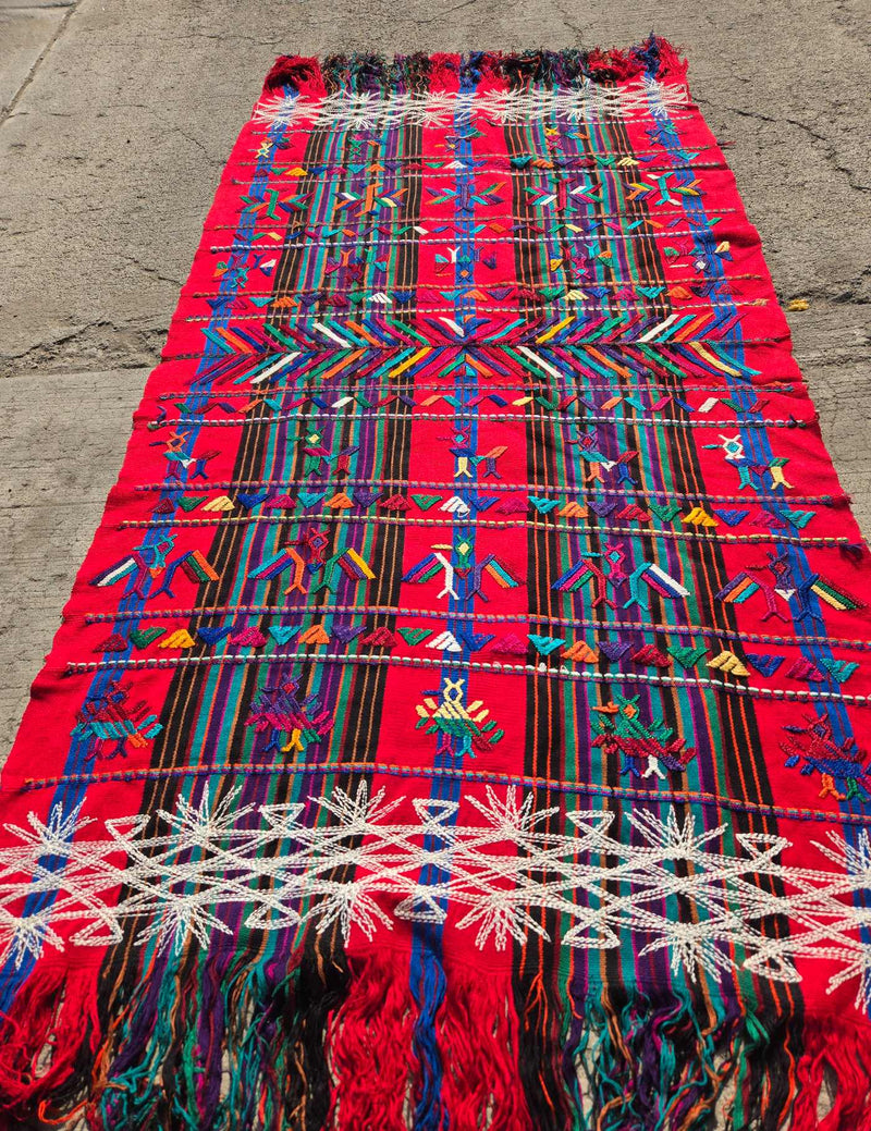 Red with some Silk Embroidery Nebaj Tzute #9-61