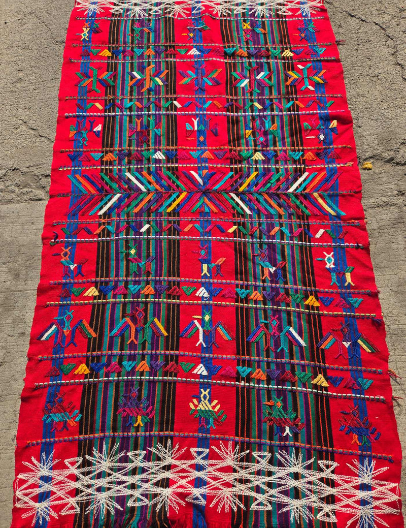 Red with some Silk Embroidery Nebaj Tzute #9-61
