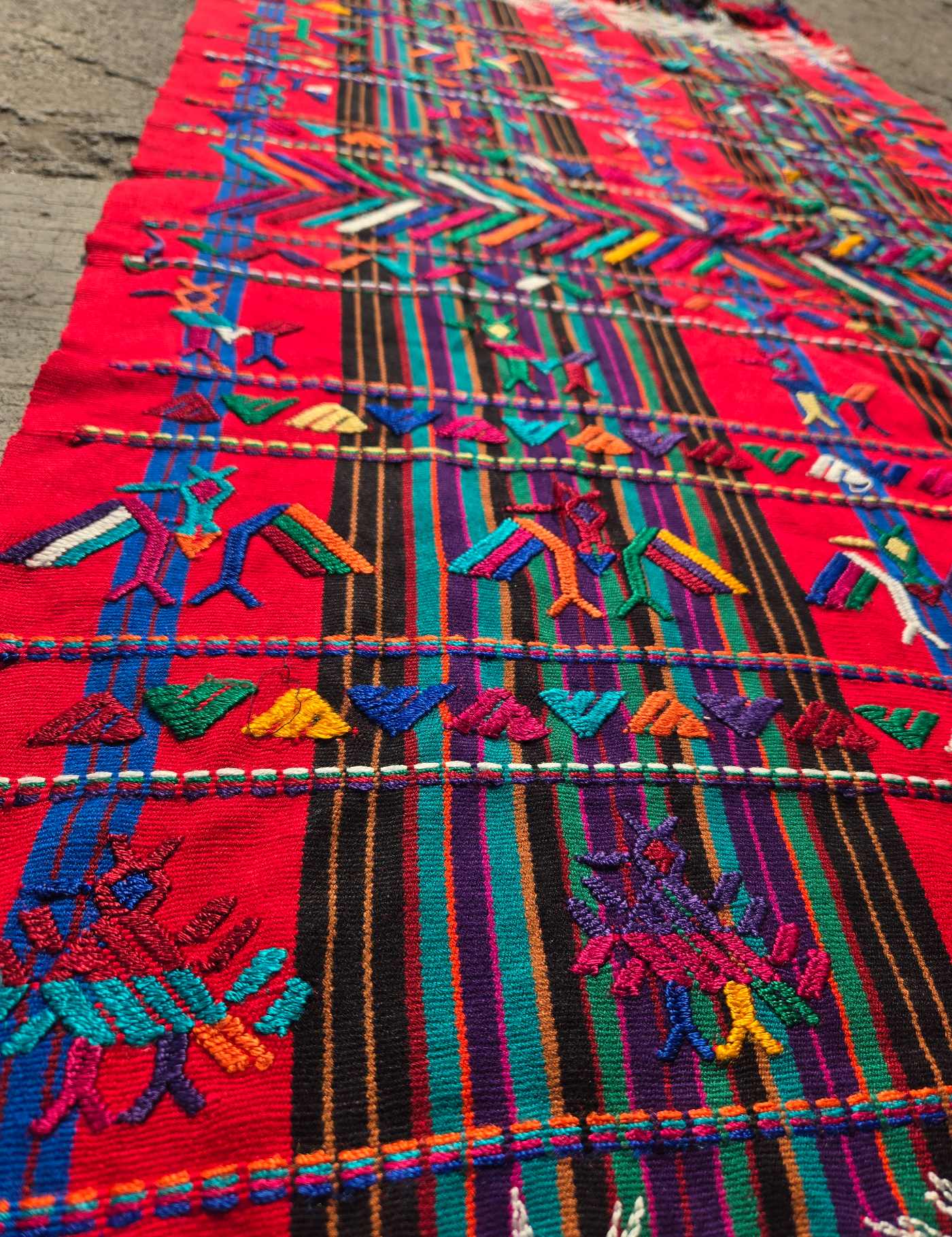 Red with some Silk Embroidery Nebaj Tzute #9-61