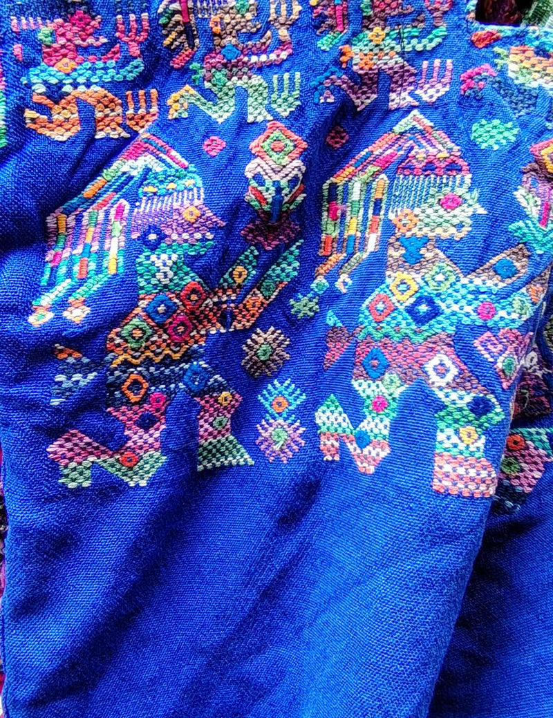 Ceremonial Men on Blue Nahualá Huipil #9-67