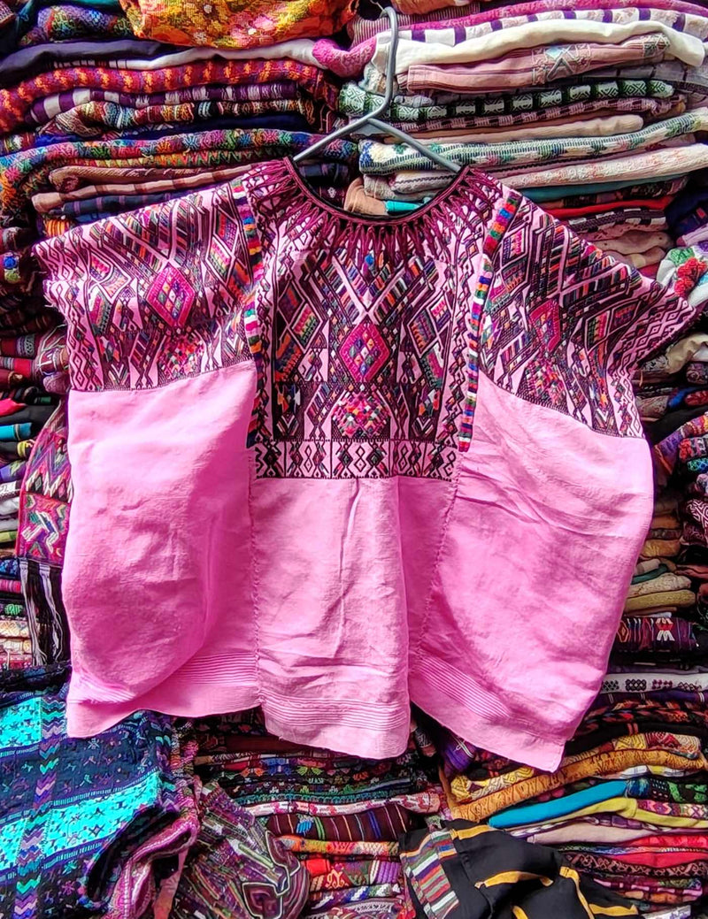 Pink with Two-Headed Bird Chichicastenango Huipil #9-73
