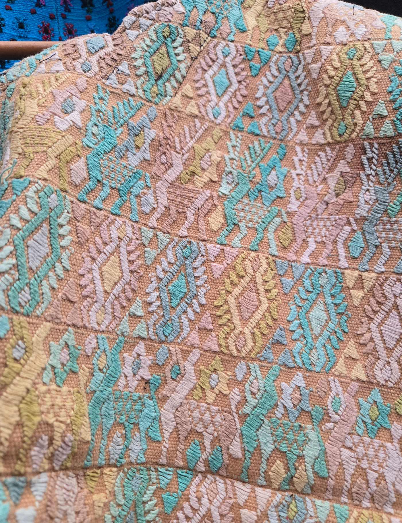 Pale Coral and Turquoise Cobán Huipil #9-85