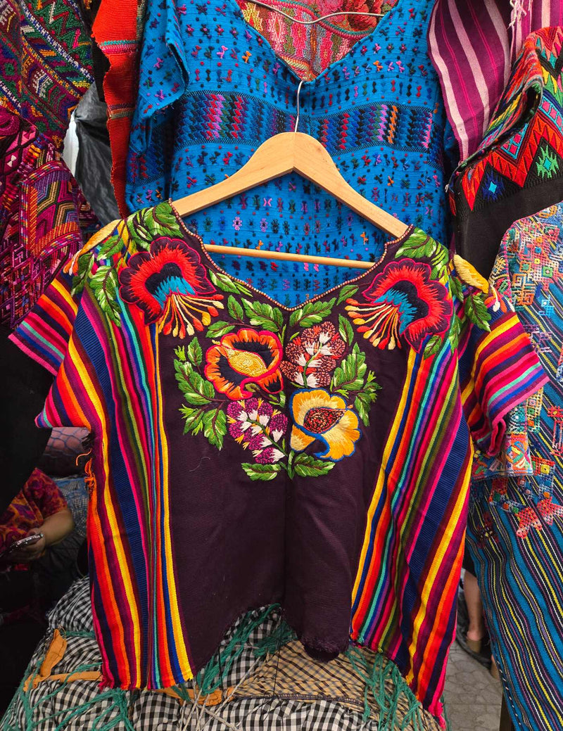 Rainbow Stripes and Flowers Santiago Huipil #9-86