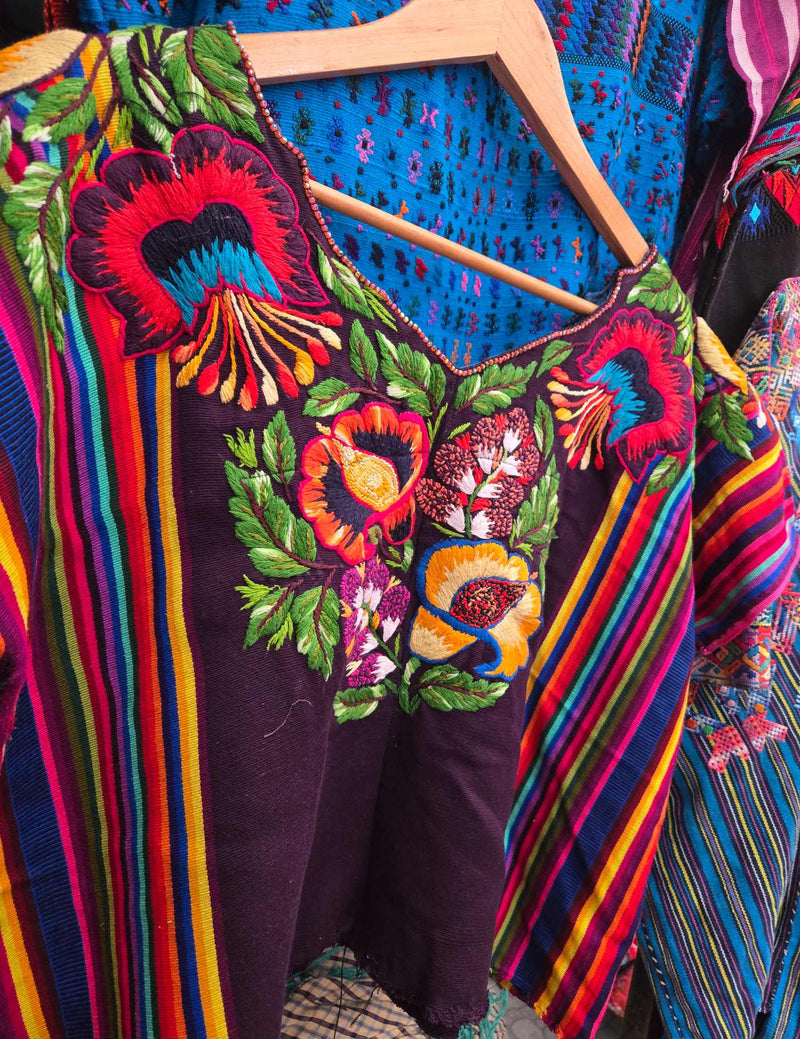 Rainbow Stripes and Flowers Santiago Huipil #9-86
