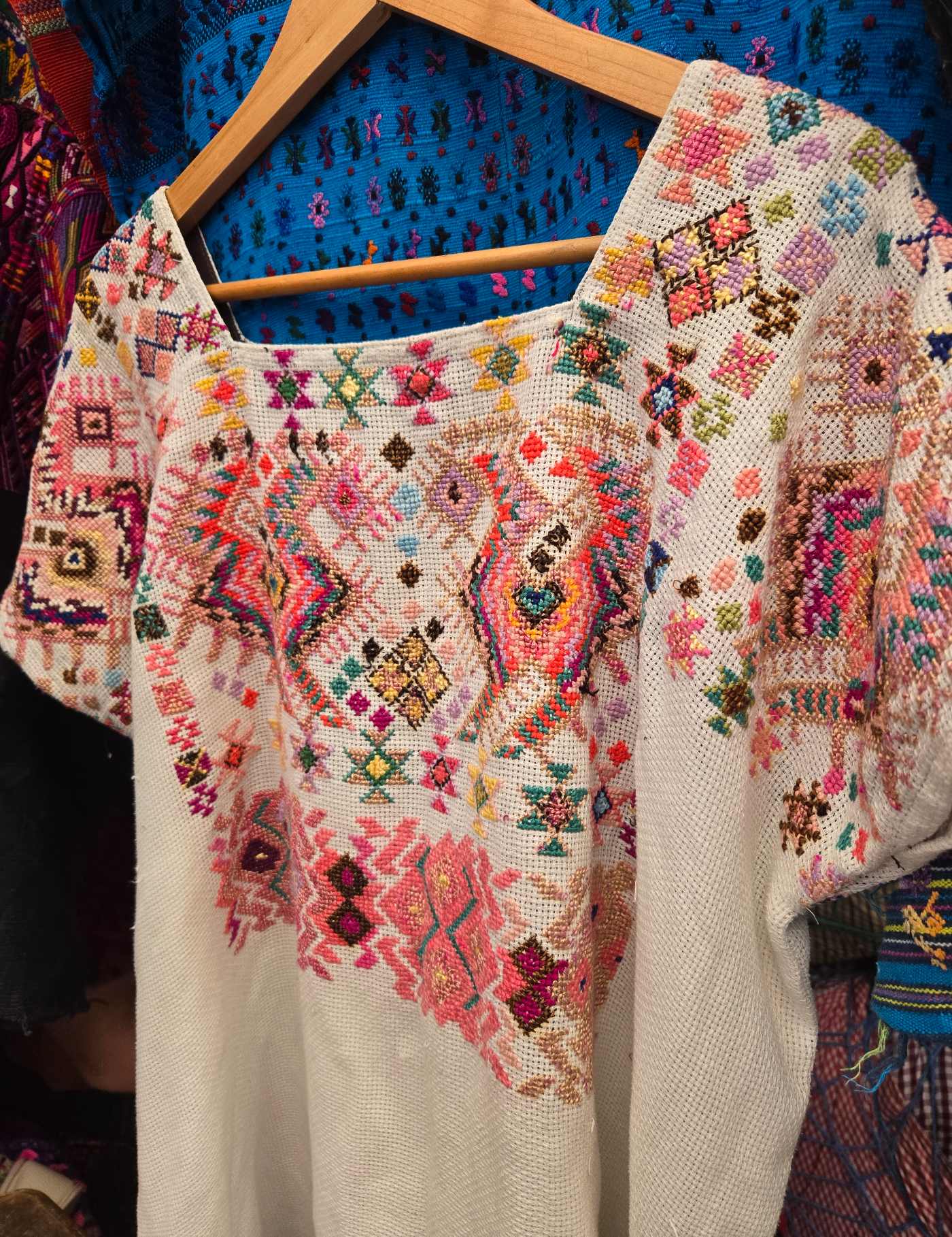 Stylised Animals on Cream Chichicastenango Huipil #9-94