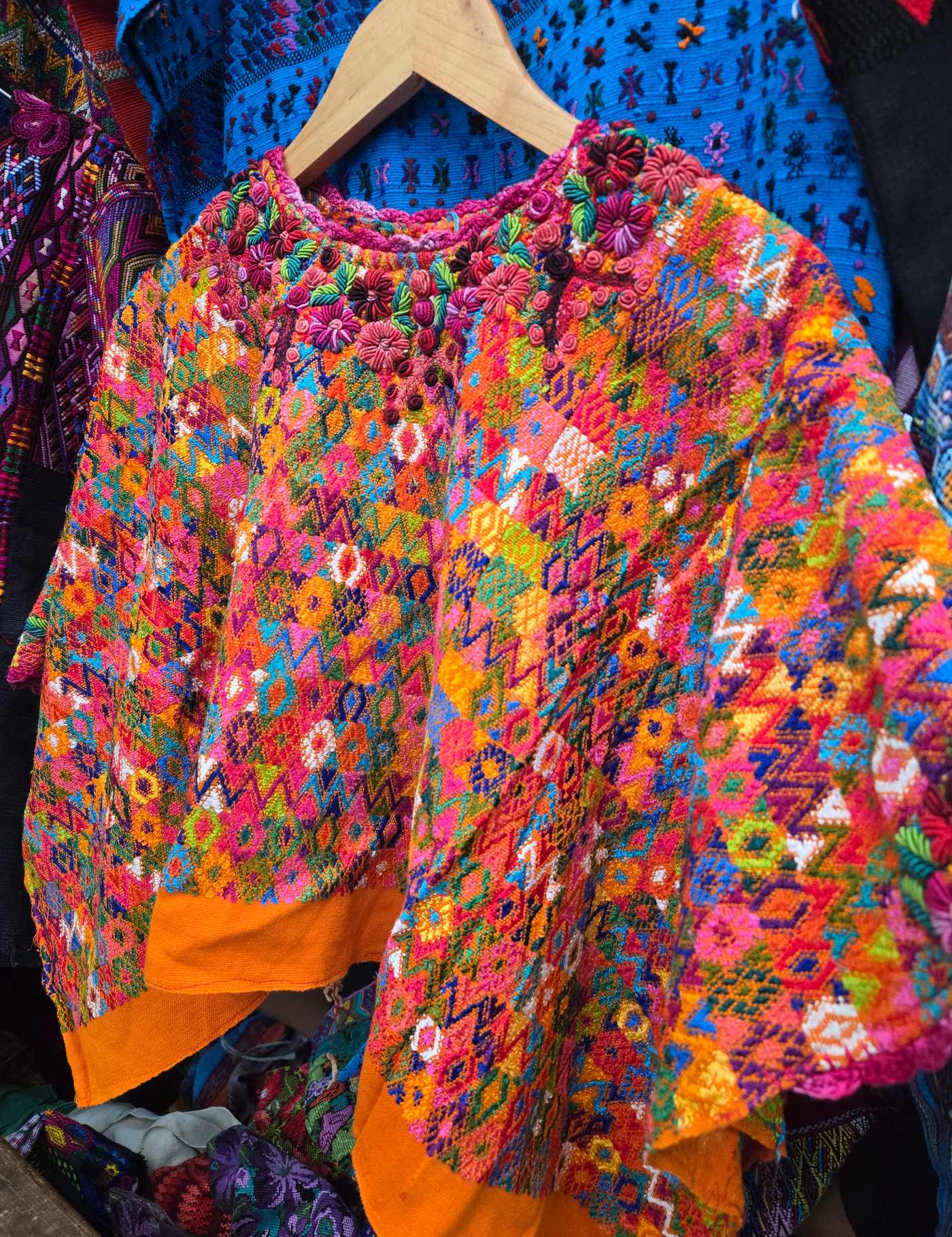 Orange with Rococo Neckline Cobán Huipil #9-124