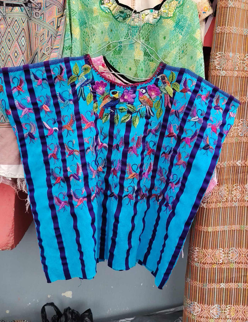 Blue with Pink Birds Santiago Huipil #9-128