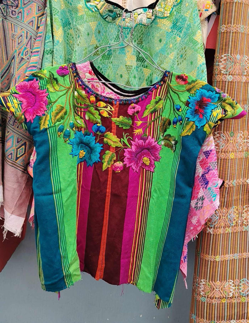 Green and Burgundy Santiago Huipil #9-132