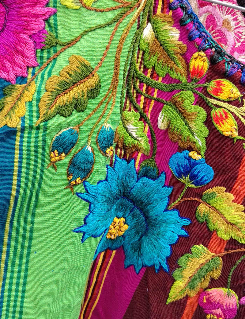 Green and Burgundy Santiago Huipil #9-132