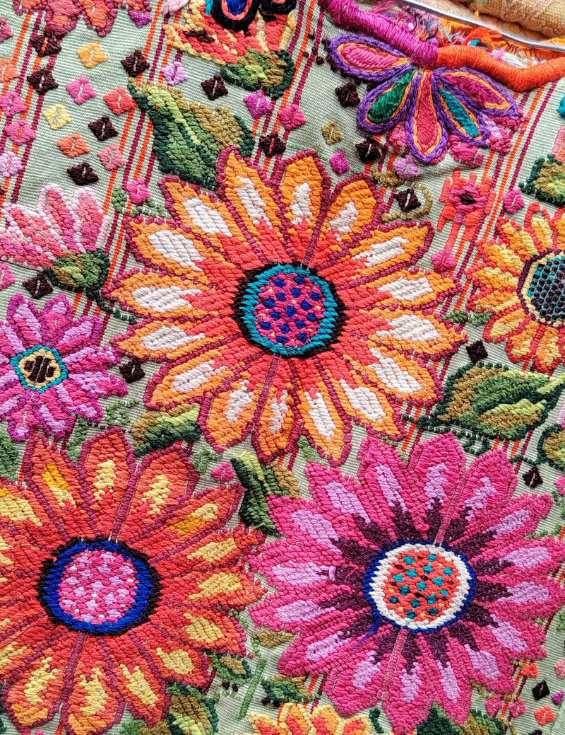 Pistachio Green with Sunflowers Chichicastenango Huipil #9-133