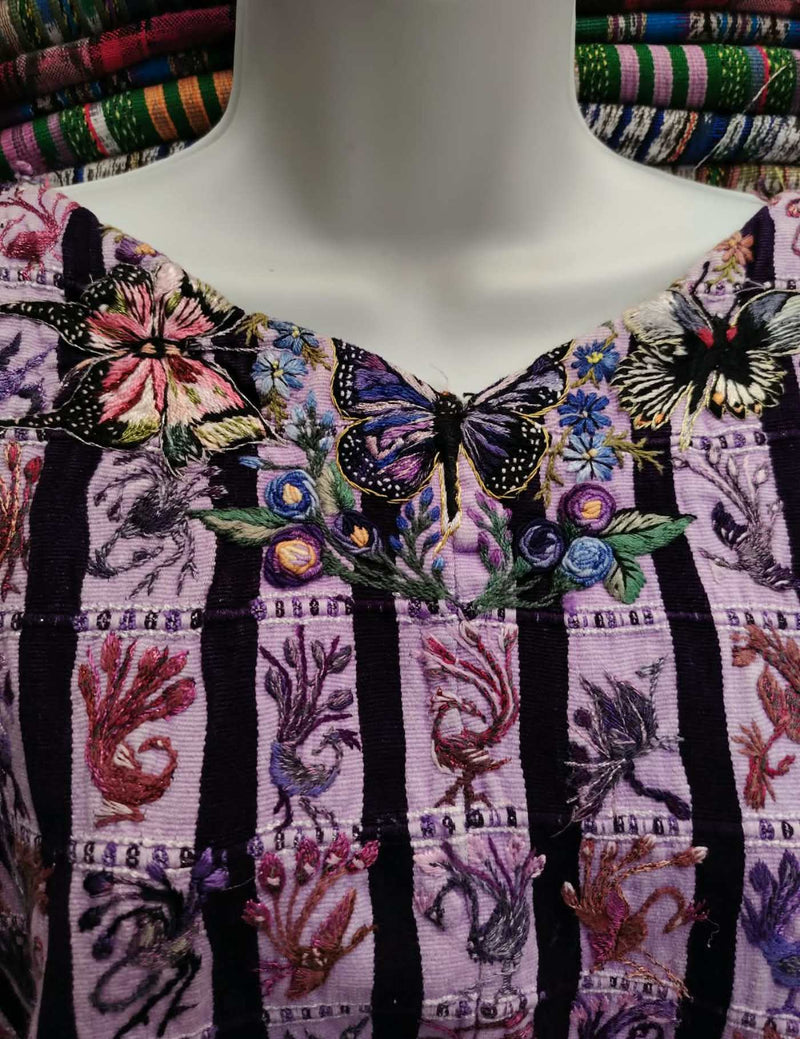 Lilac Birds and Butterflies Santiago Huipil #9-167