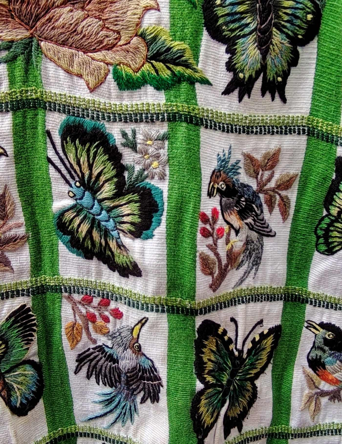 Green and White with Birds and Butterflies Santiago Huipil #9-203