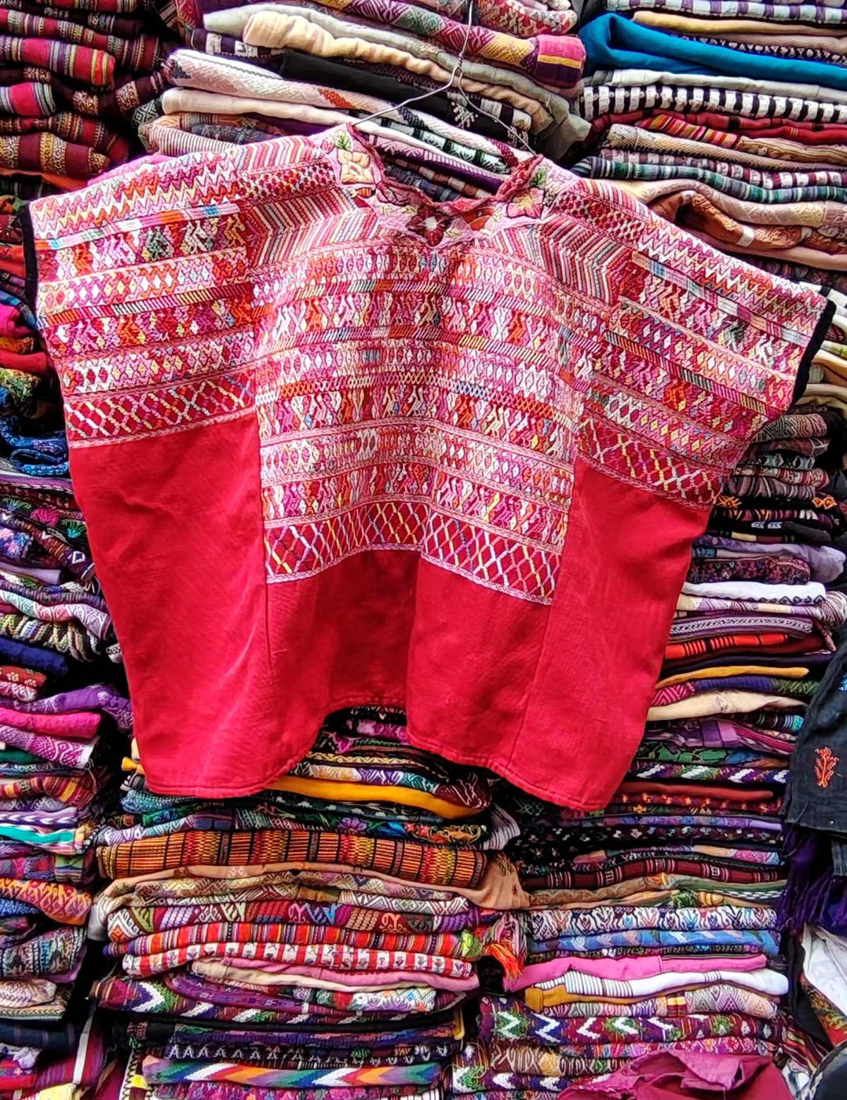 Red and Pink San Juan Cotzal Huipil #9-206