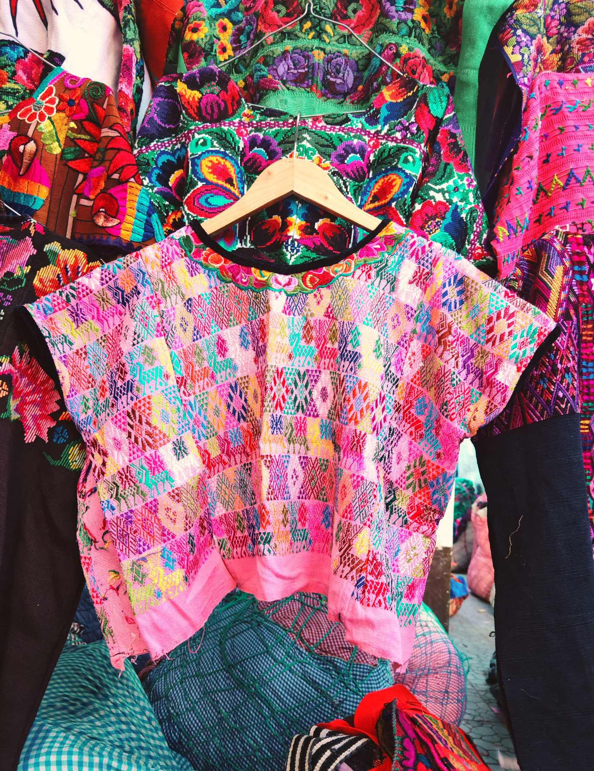 Colourful on Pink Cobán Huipil #9-216