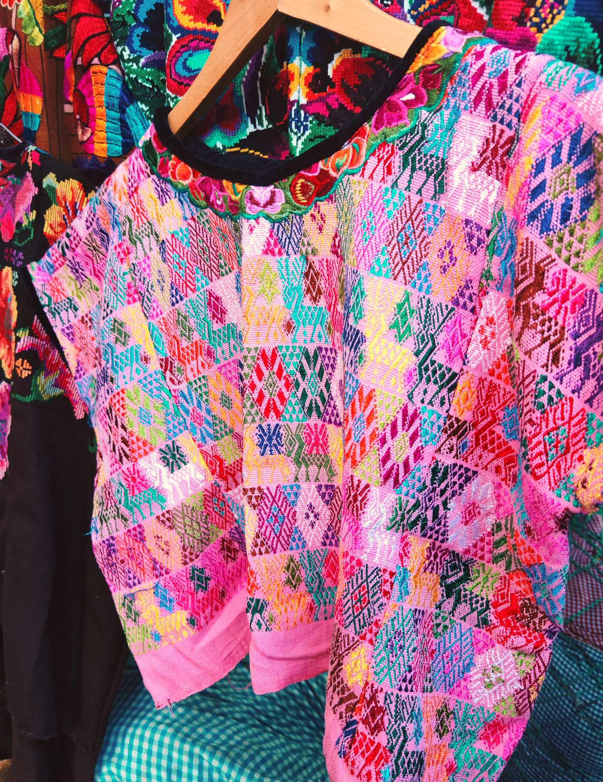 Colourful on Pink Cobán Huipil #9-216