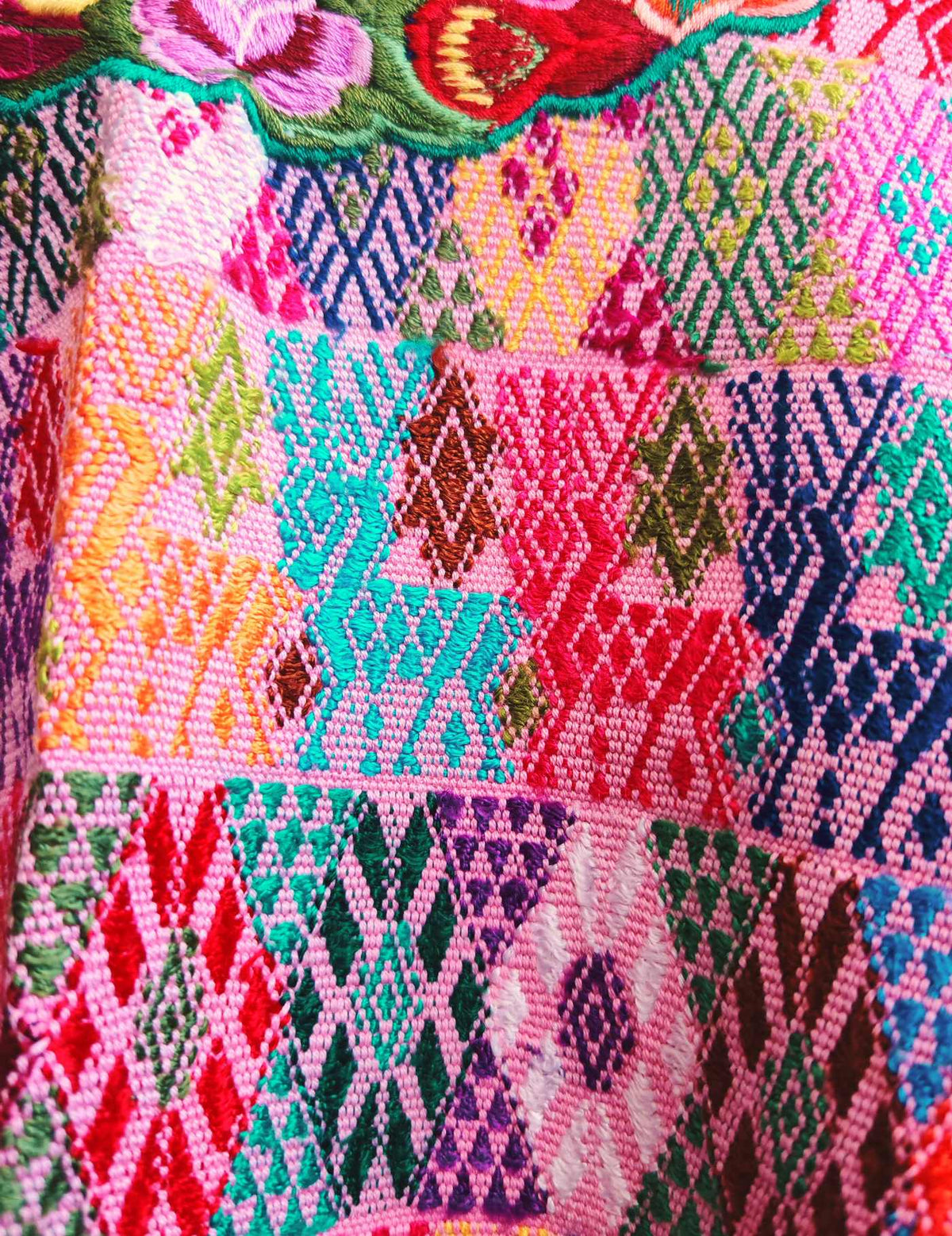 Colourful on Pink Cobán Huipil #9-216