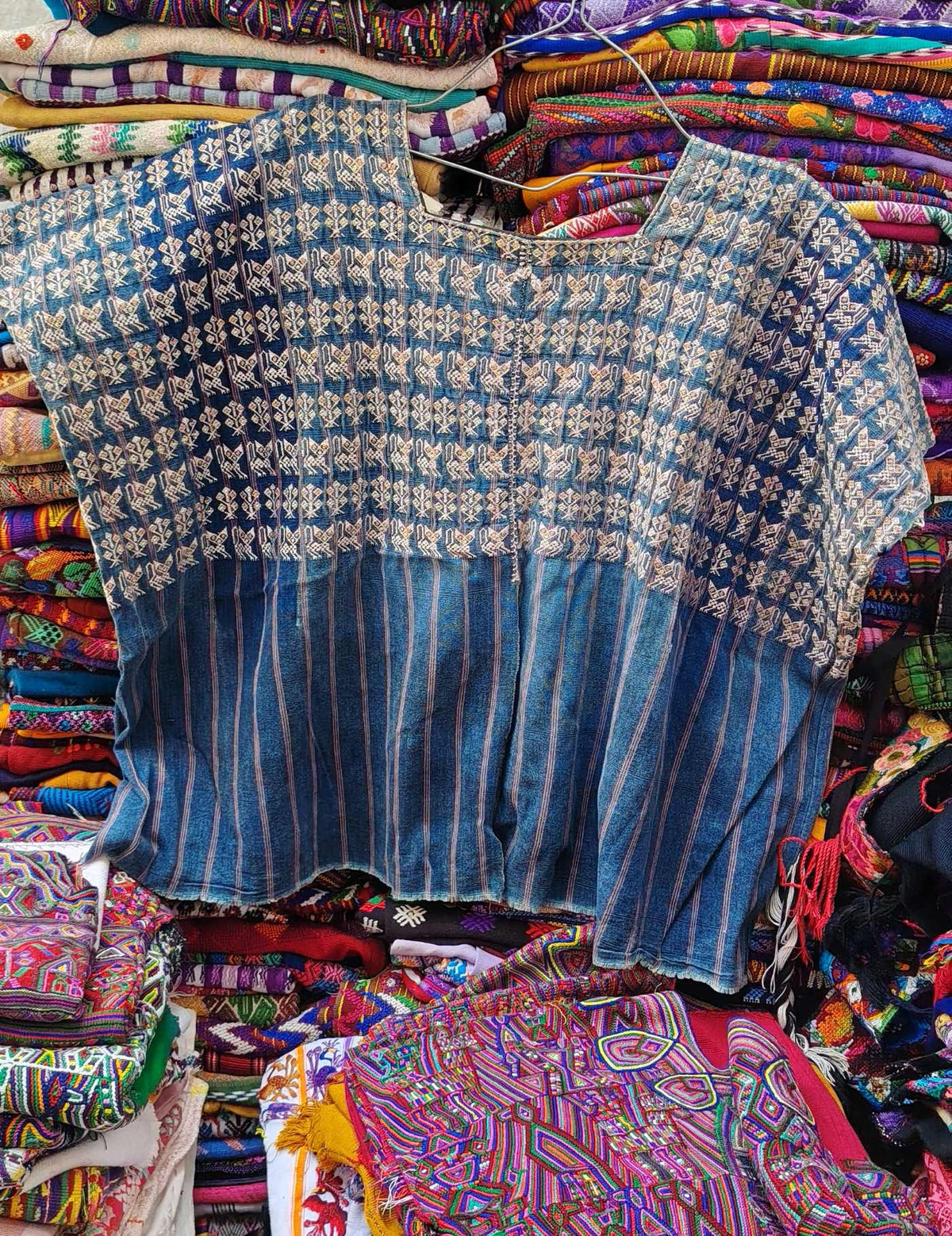 Indigo with Cats and Corn Nahualá Huipil #9-232
