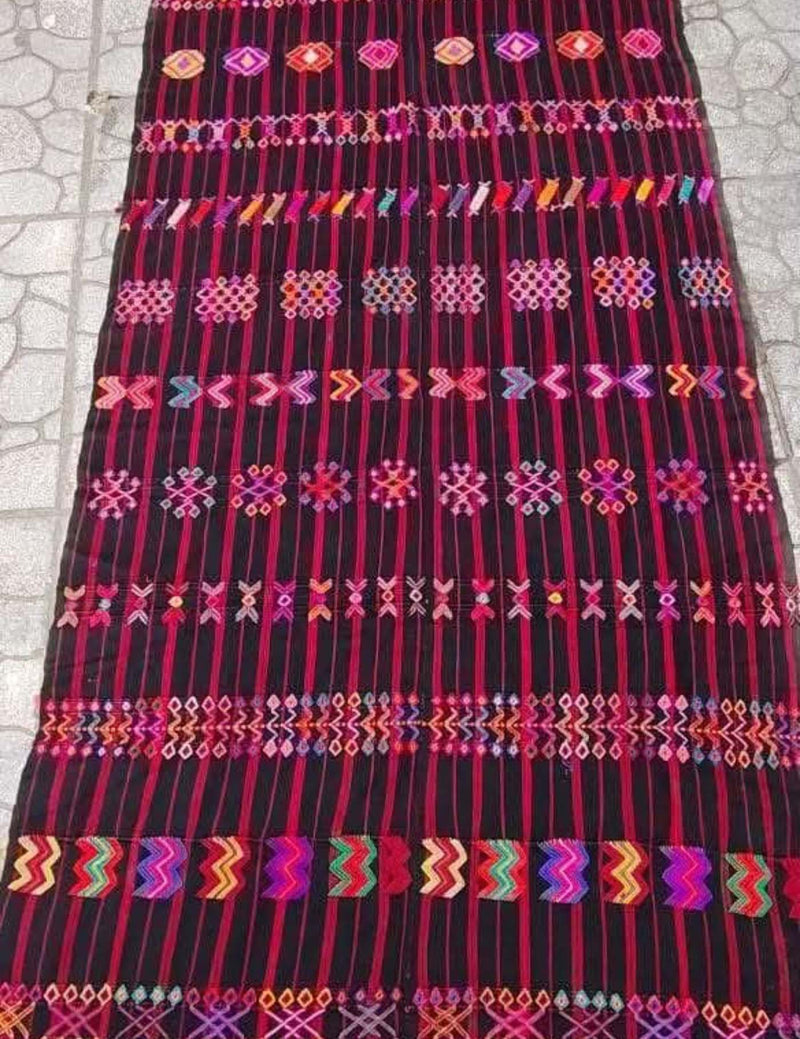(Reserved for Anne) Colourful on Black and Red Stripes Colotenango Corte #9-241