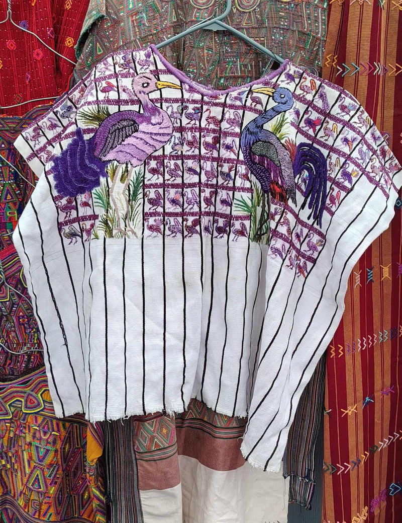 White with Lilac Peacocks Santiago Huipil #9-275