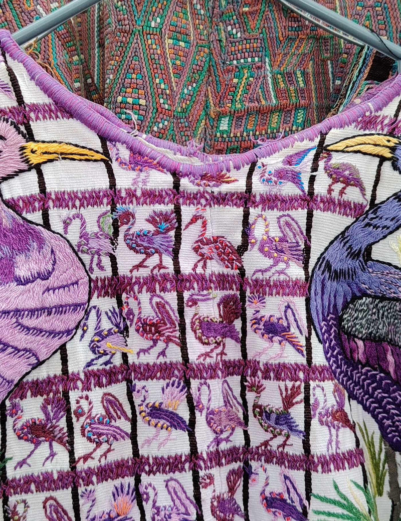 White with Lilac Peacocks Santiago Huipil #9-275