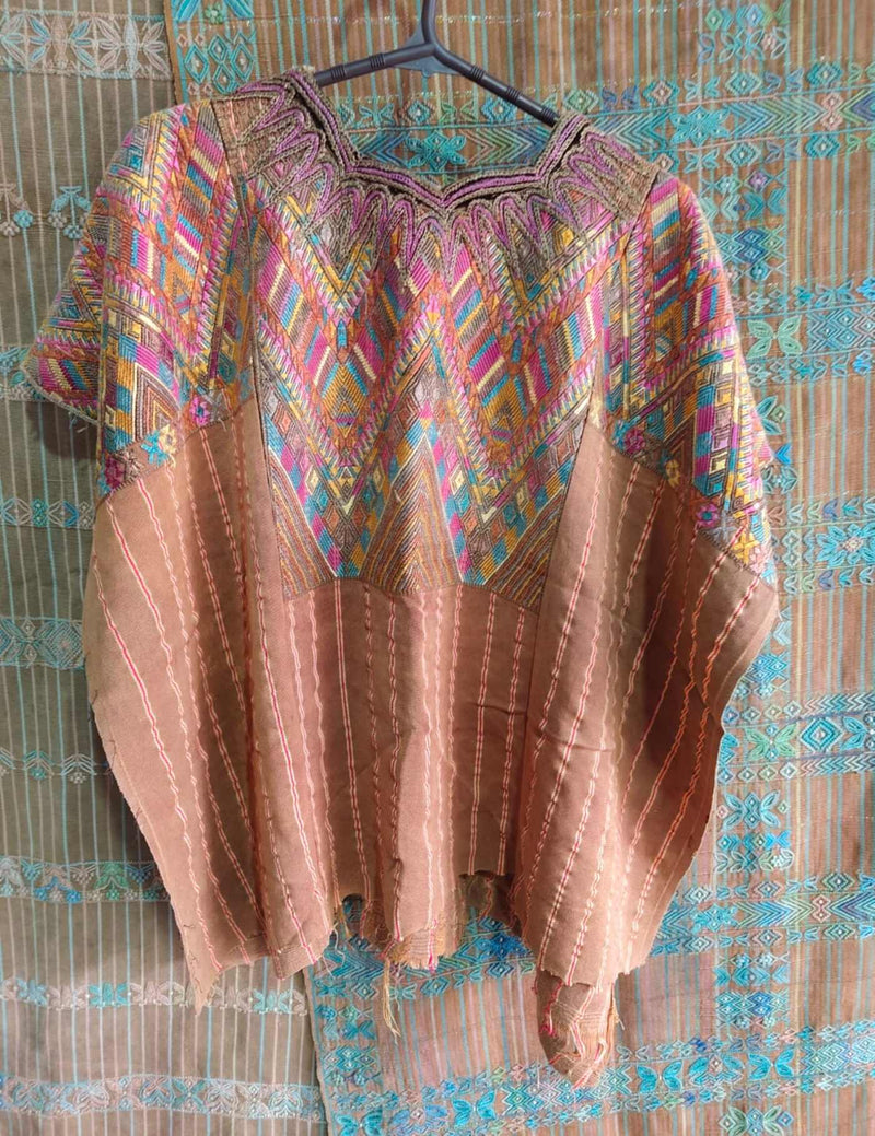 Geometric on Beige Stripes Chichicastenango Huipil #9-278