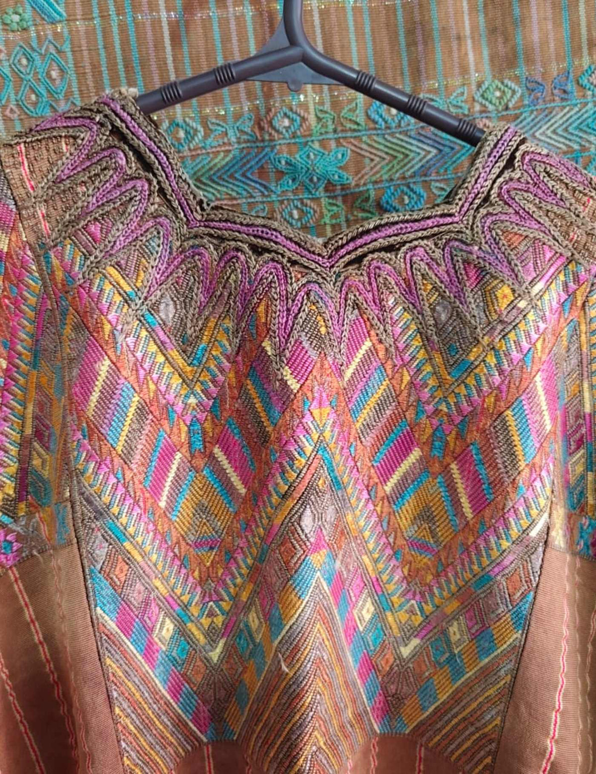 Geometric on Beige Stripes Chichicastenango Huipil #9-278