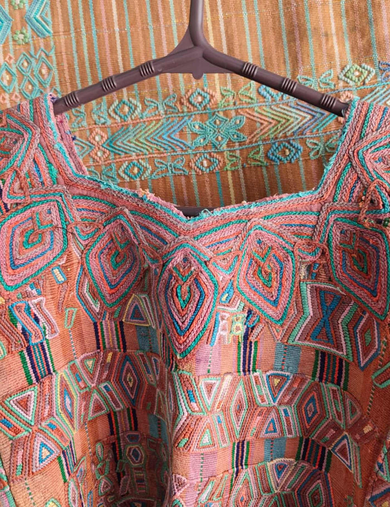 Coral and Blue Nebaj Huipil #9-281