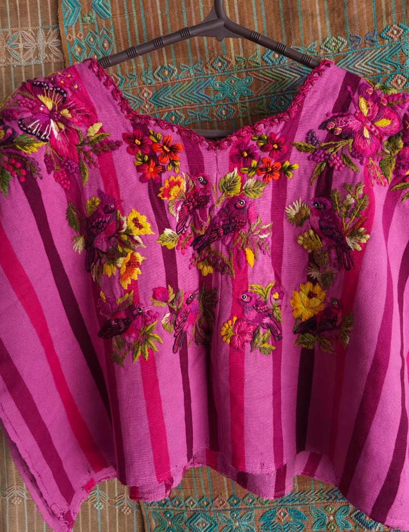 Pink birds and flowers Santiago Huipil #9-286