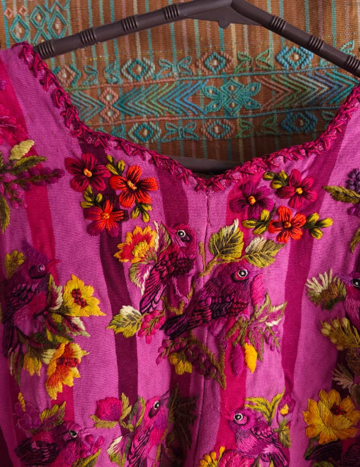 Pink birds and flowers Santiago Huipil #9-286