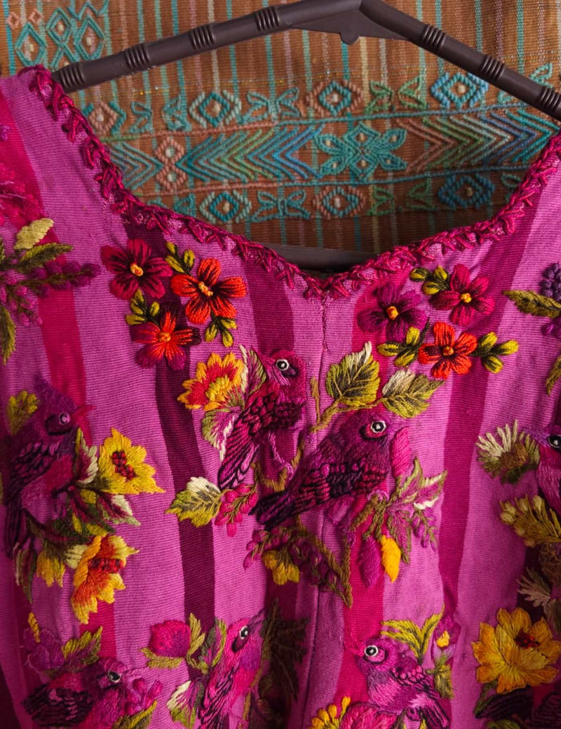 Pink birds and flowers Santiago Huipil #9-286