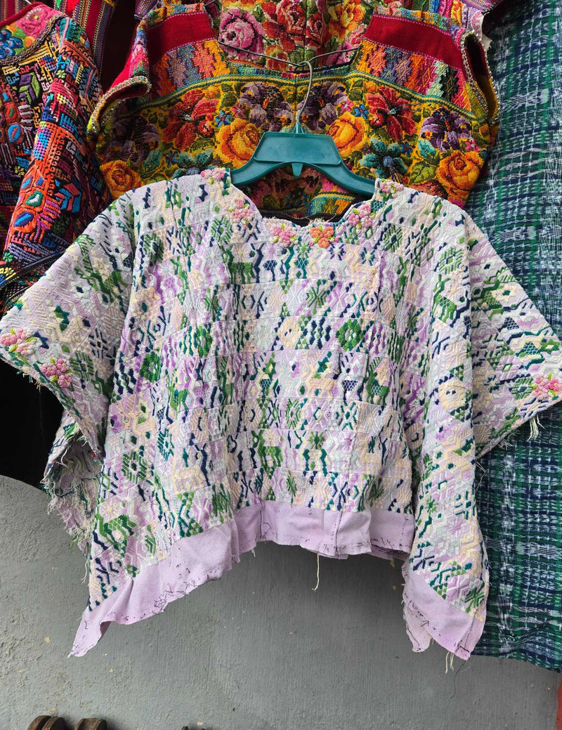 Lilac and Green with Rococo Neckline Cobán Huipil #9-312
