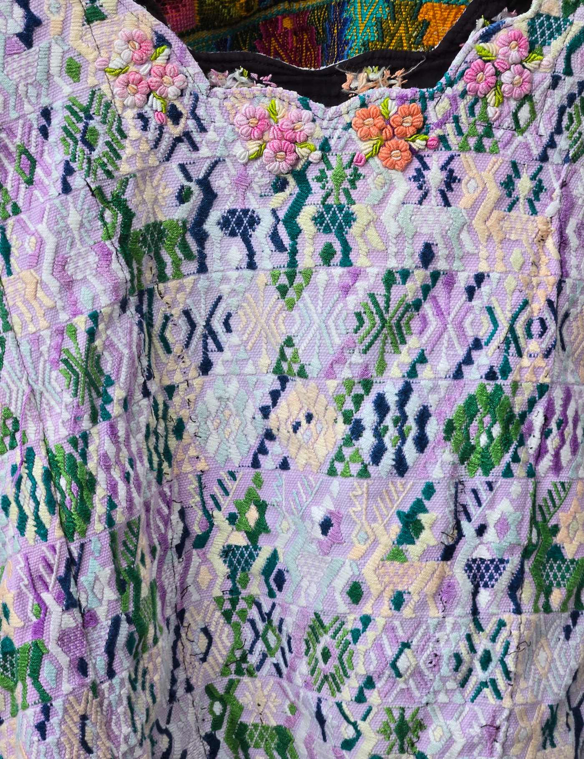 Lilac and Green with Rococo Neckline Cobán Huipil #9-312
