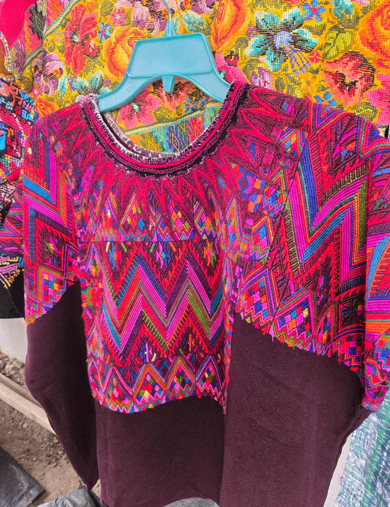Silk Pink and Red Geometrics Chichicastenango Huipil #9-317