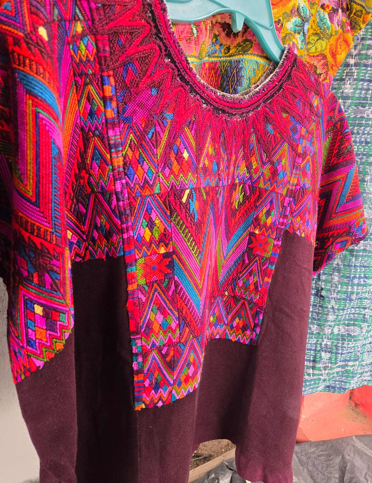 Silk Pink and Red Geometrics Chichicastenango Huipil #9-317