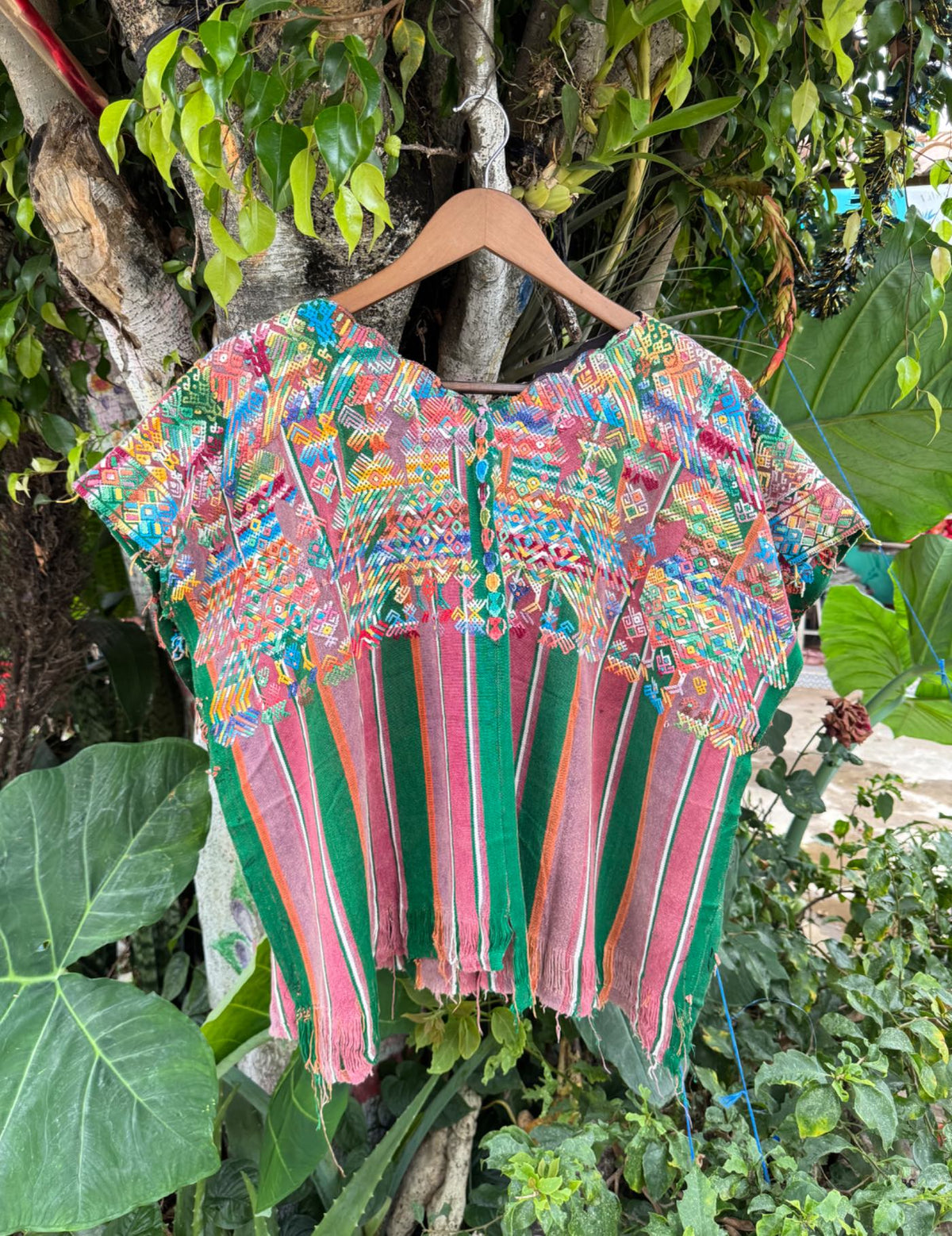 Pink and Green Striped Nahualá Huipil #9-338