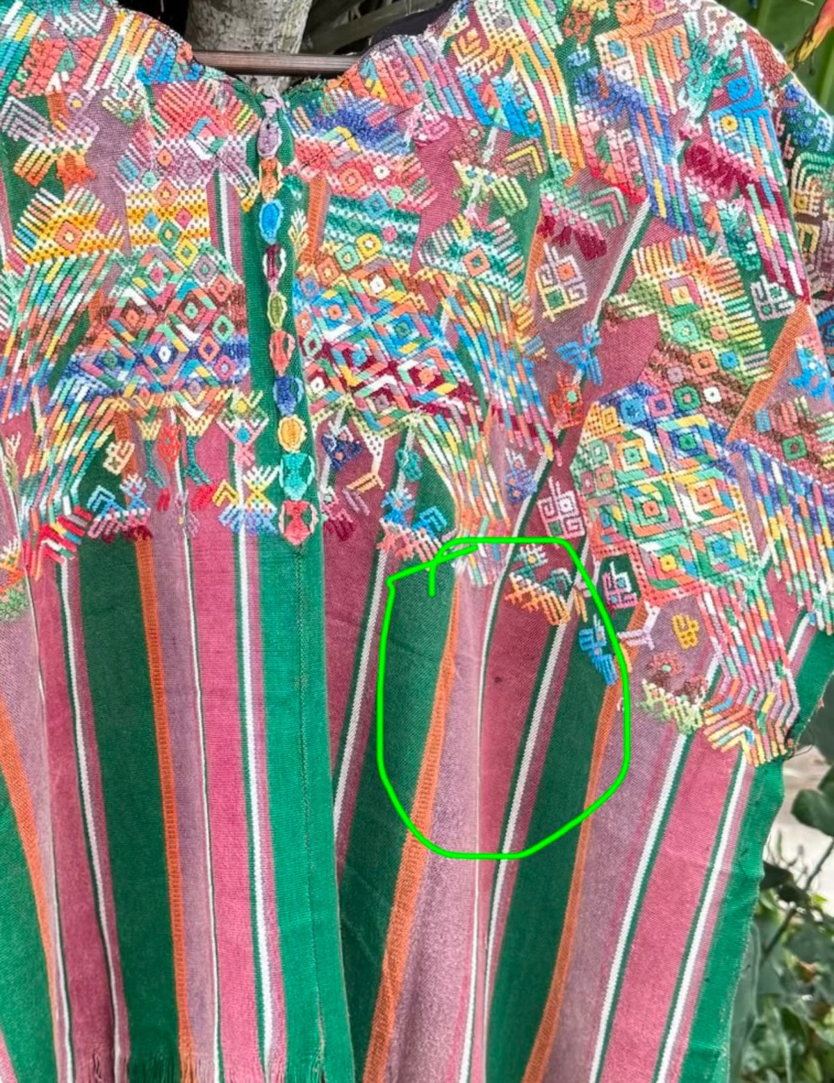 Pink and Green Striped Nahualá Huipil #9-338