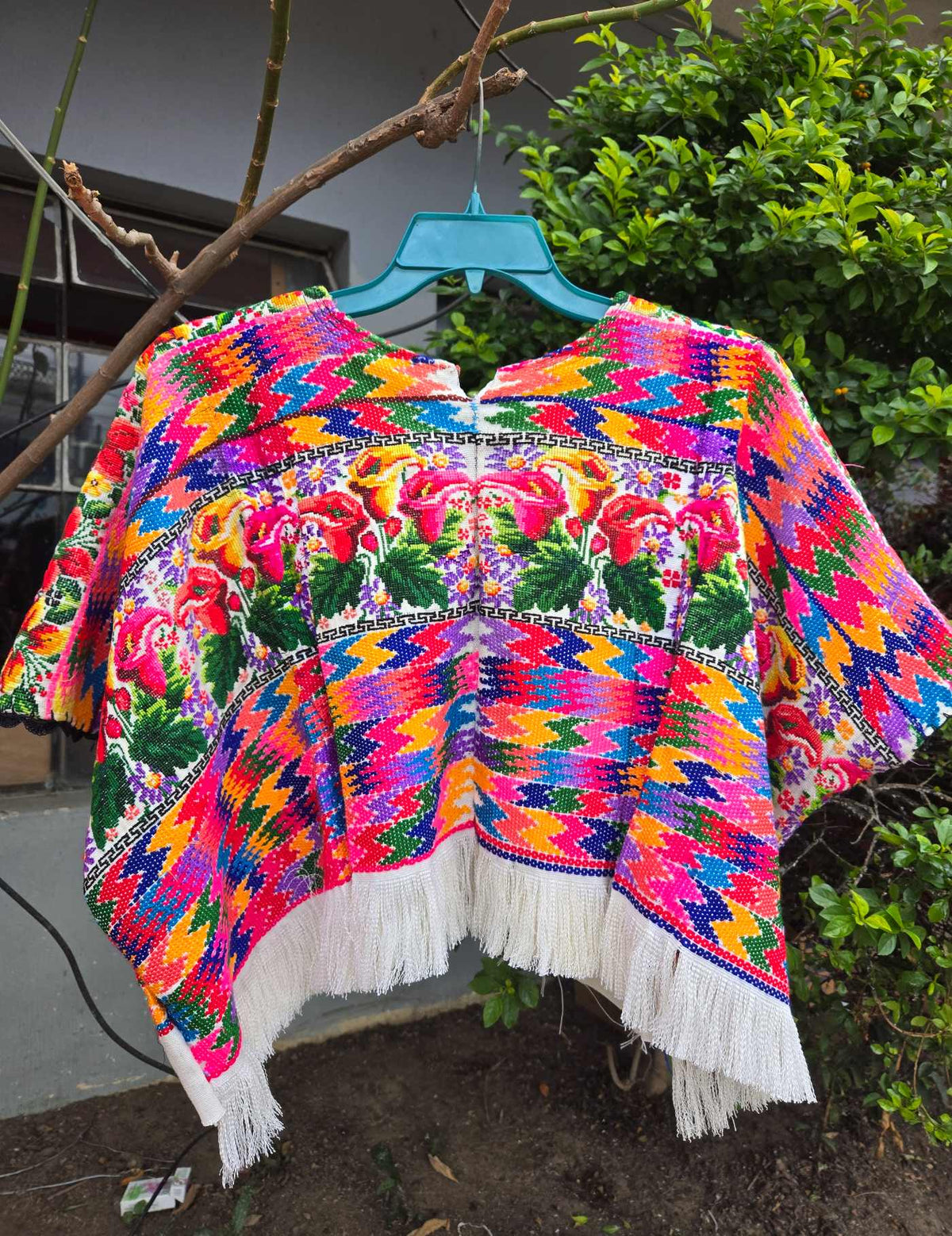 Lilies and White Fringe Comalapa Huipil #9-349