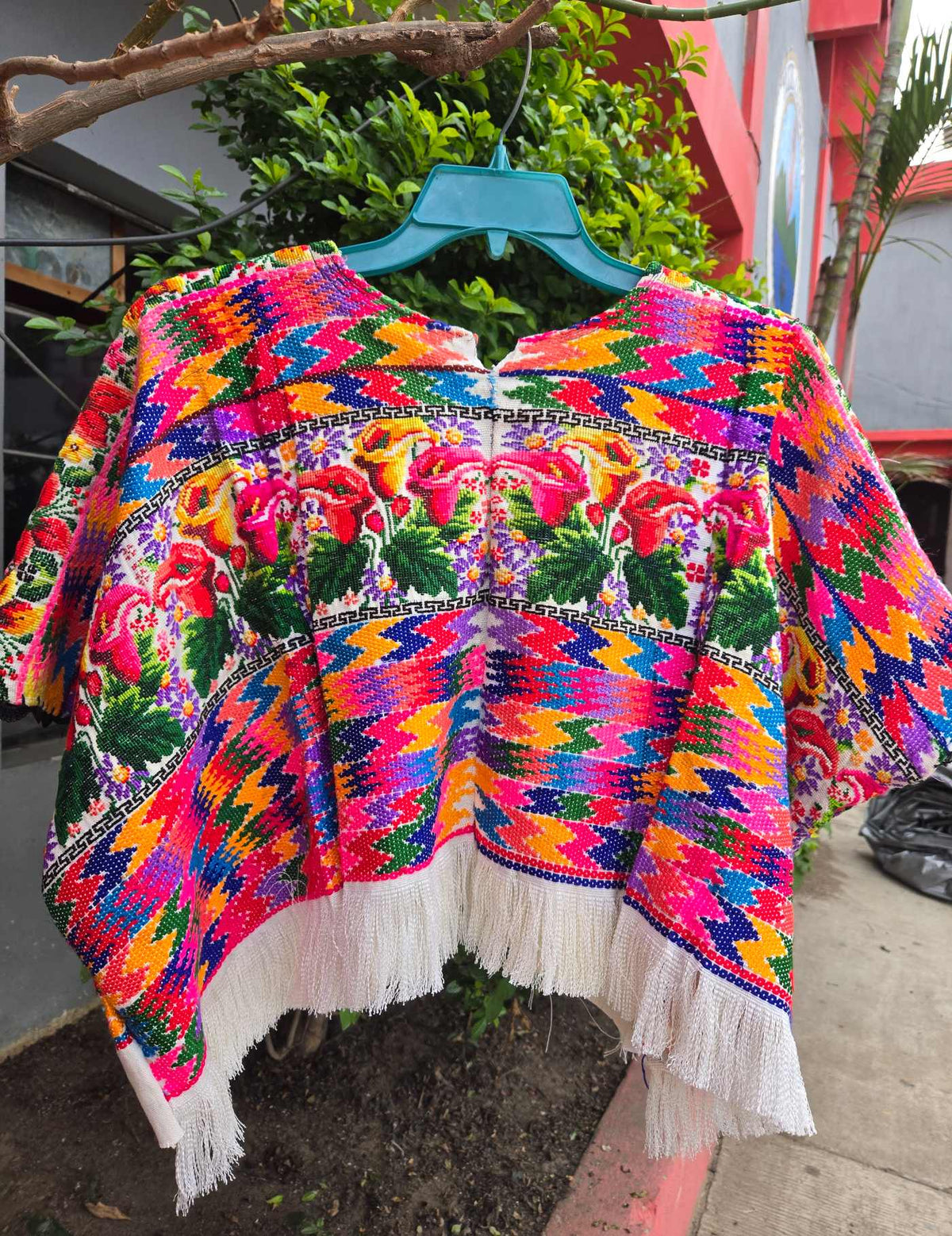 Lilies and White Fringe Comalapa Huipil #9-349