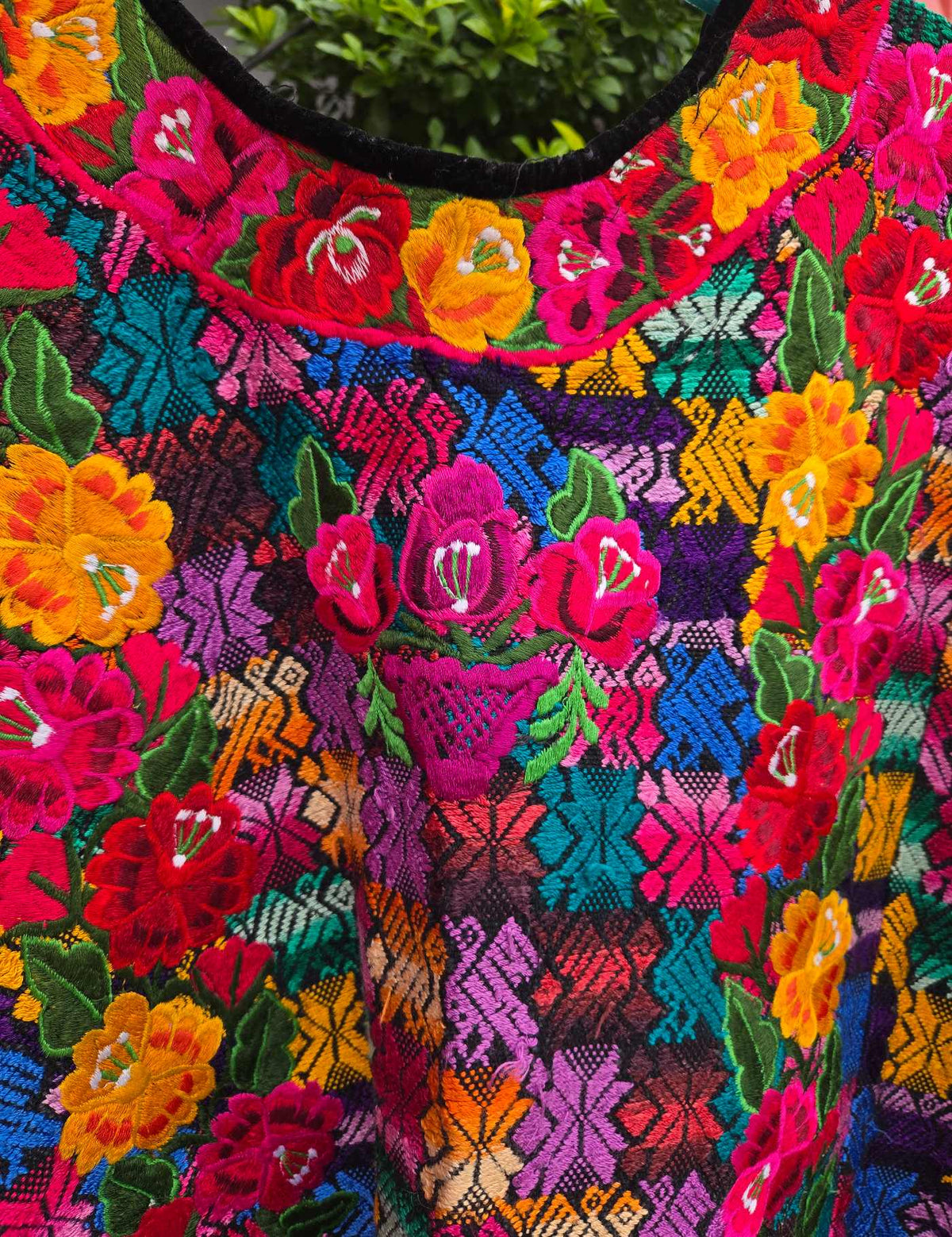 Multicoloured Floral Xela Huipil #9-350