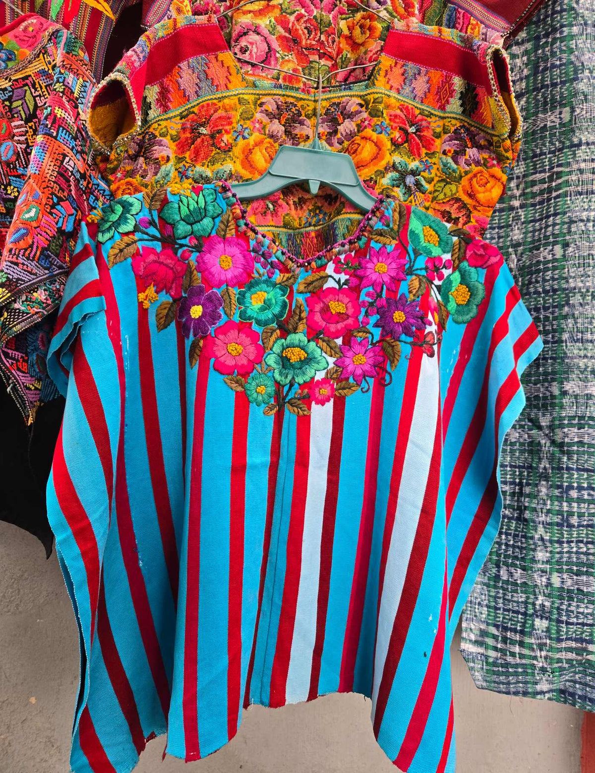 Blue and Red Striped Santiago Huipil #9-352