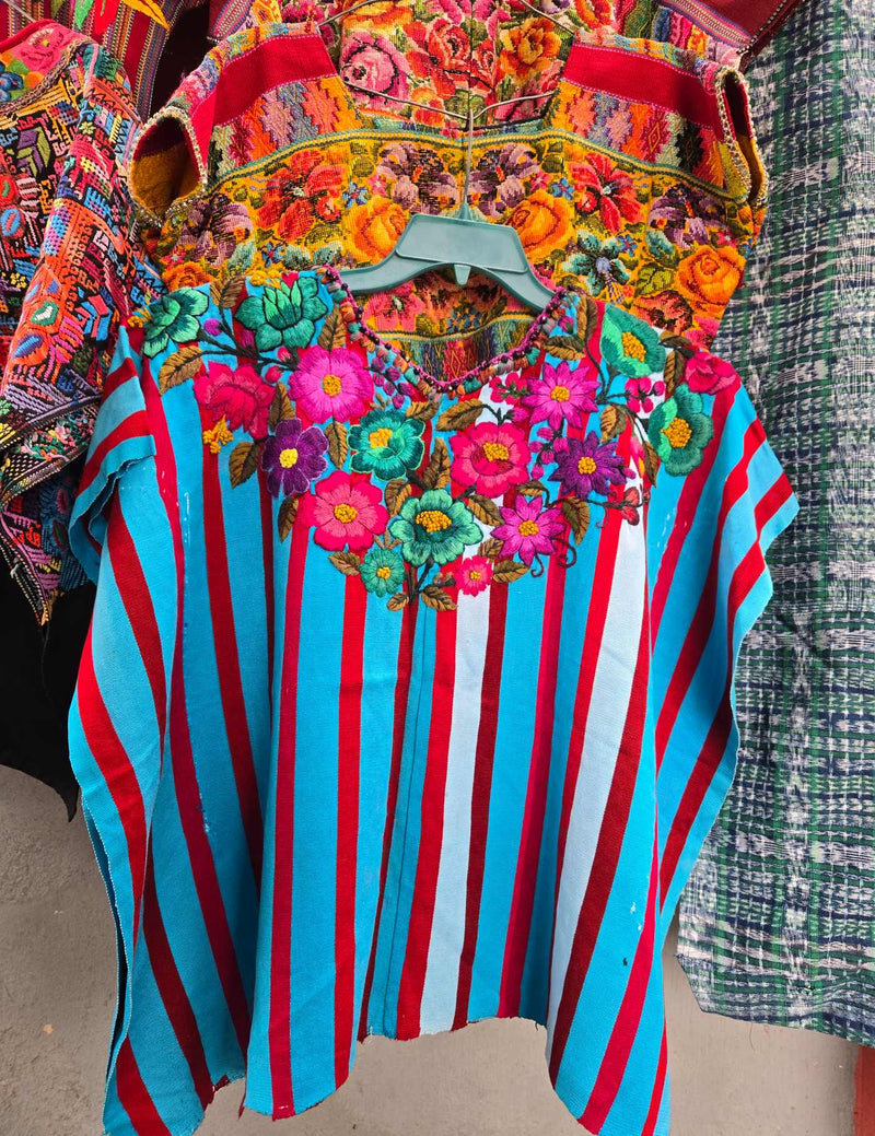 Blue and Red Striped Santiago Huipil #9-352