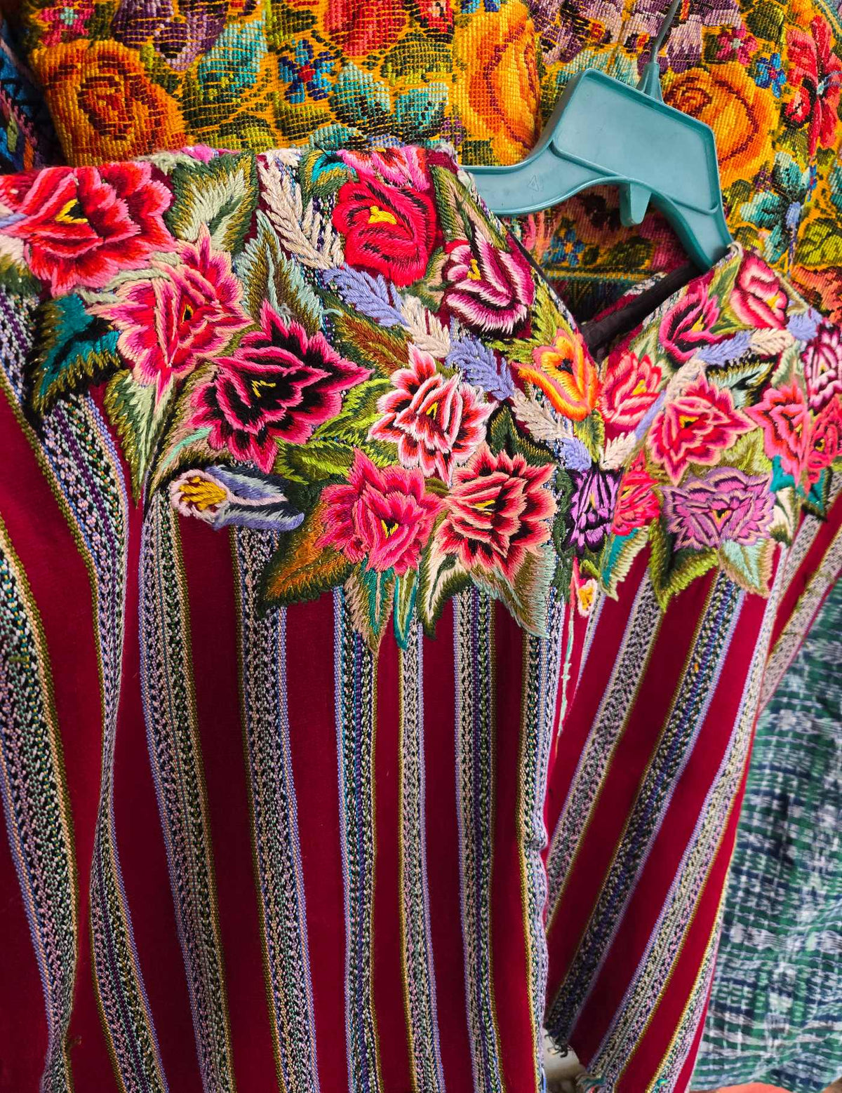 Red, Embroidered Flowers Patzún Huipil #9-355