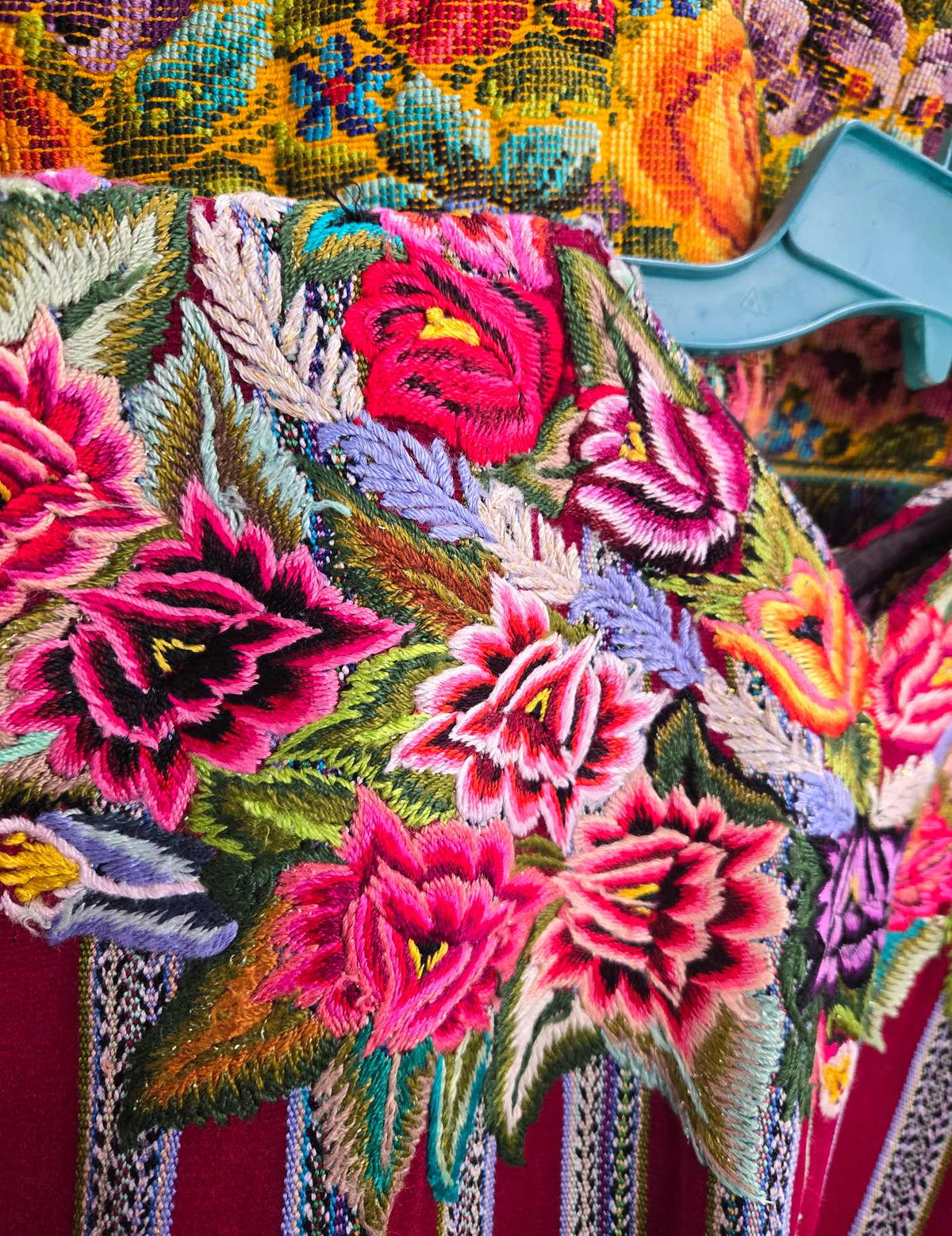 Red, Embroidered Flowers Patzún Huipil #9-355