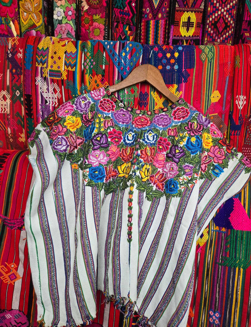 White and Grey Striped Patzún Huipil #9-362