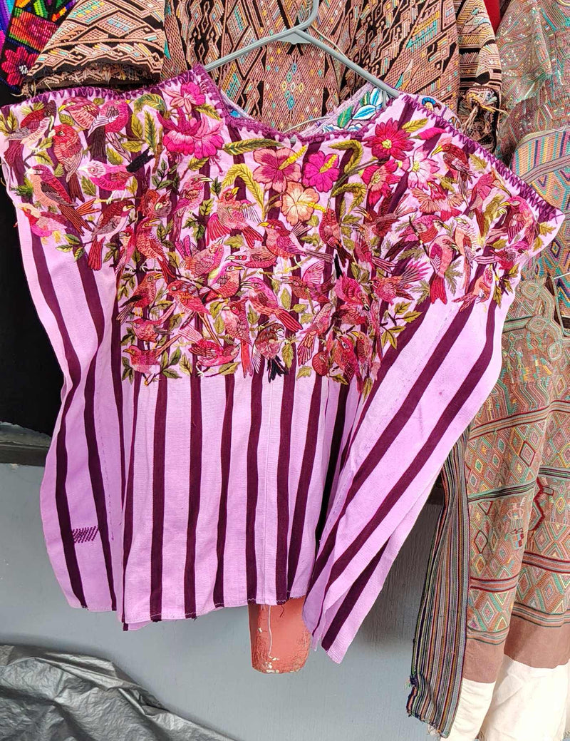 Pink and Burgundy Stripes Santiago Huipil #9-388