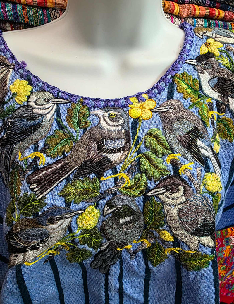 Grey Birds on Blue Santiago Huipil #9-408